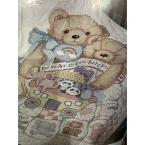 BUCILLA Kit Cross Stitch GOD BLESS BABIES 34"x43" Crib Quilt Blanket STAMPED OOP